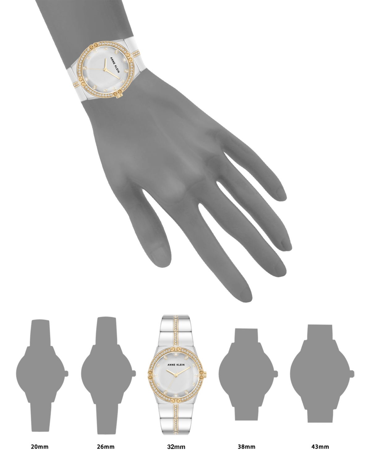 Anne Klein Women's Quartz Faceted Crystal Bezel Two-Tone Alloy Metal Watch, - Silver-Tone/Gold-Tone