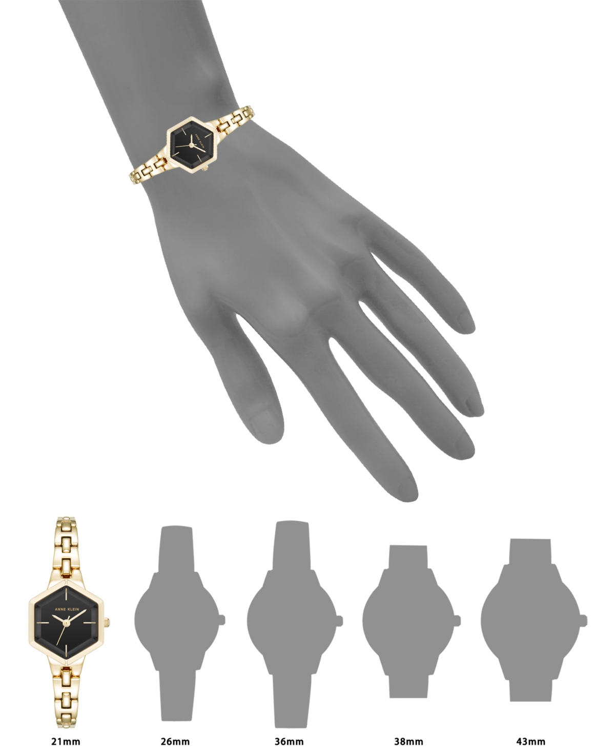 Anne Klein Women's Quartz Petite Hexagonal Black And Gold-tone Alloy Metal Bracelet Watch, 21mm In Black,gold-tone