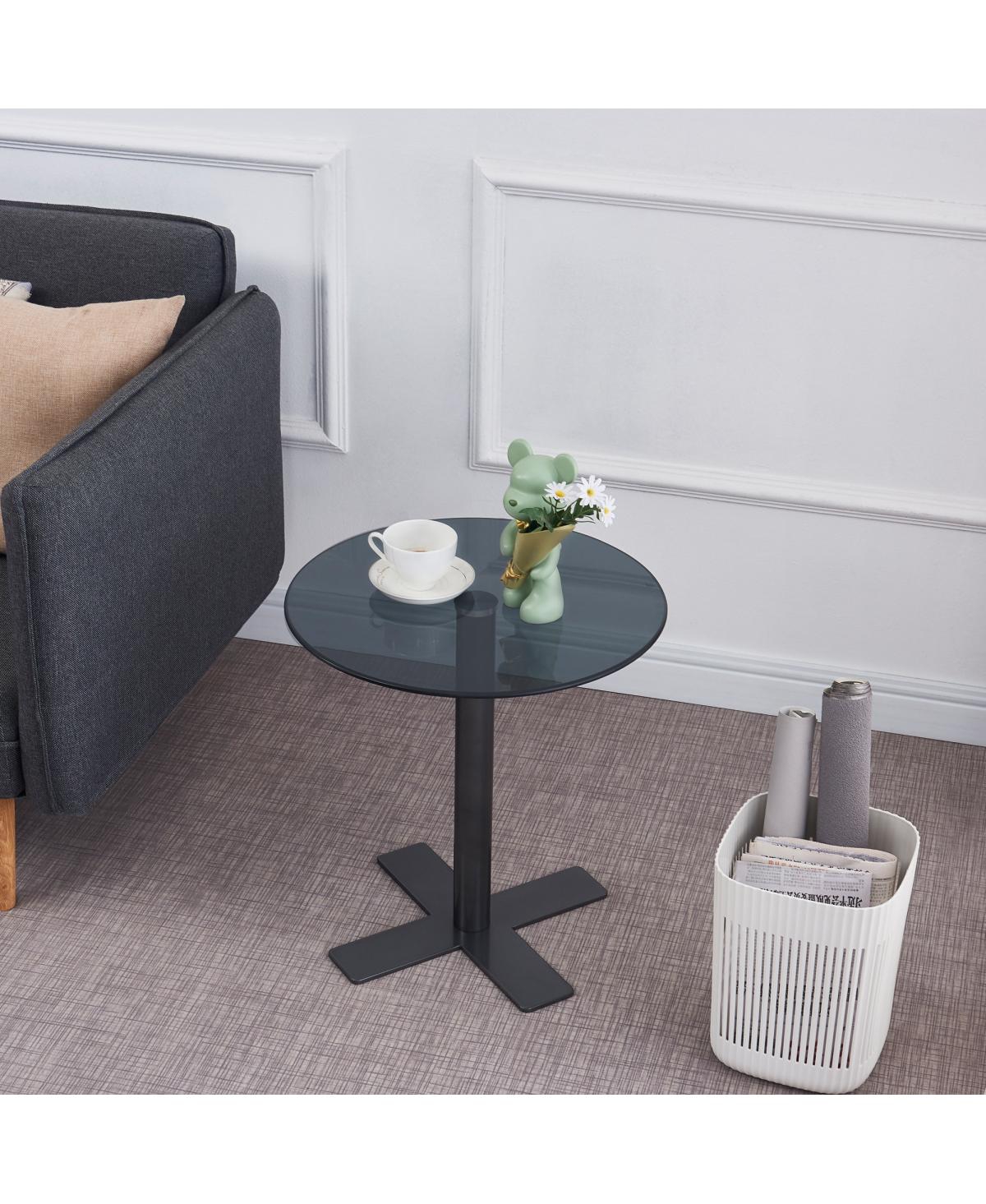 Streamdale Furniture TemperedRould Glass Dining Table WithLeg - Black