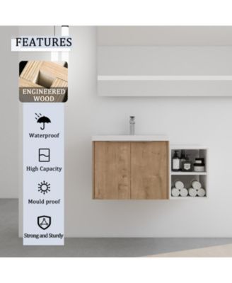 Wall-Mounted Vanity with Soft-Close Doors and Storage Shelves