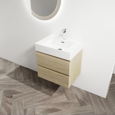 24" Wood Grain Vanity w/ Resin Sink & Soft-Close Drawers
