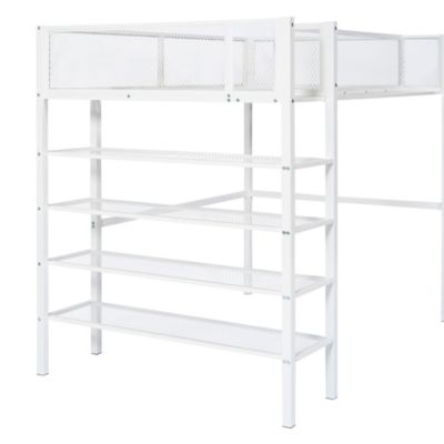 Streamdale Twin Size Metal Loft Bed With 4Tier Shelves And Storage, White