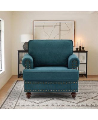  Green Chenille Sectional Sofa with Brown Legs