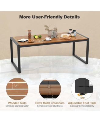 79" Acacia Wood 8-Person Patio Table with 1.9" Umbrella Hole, Adjustable Foot Pads