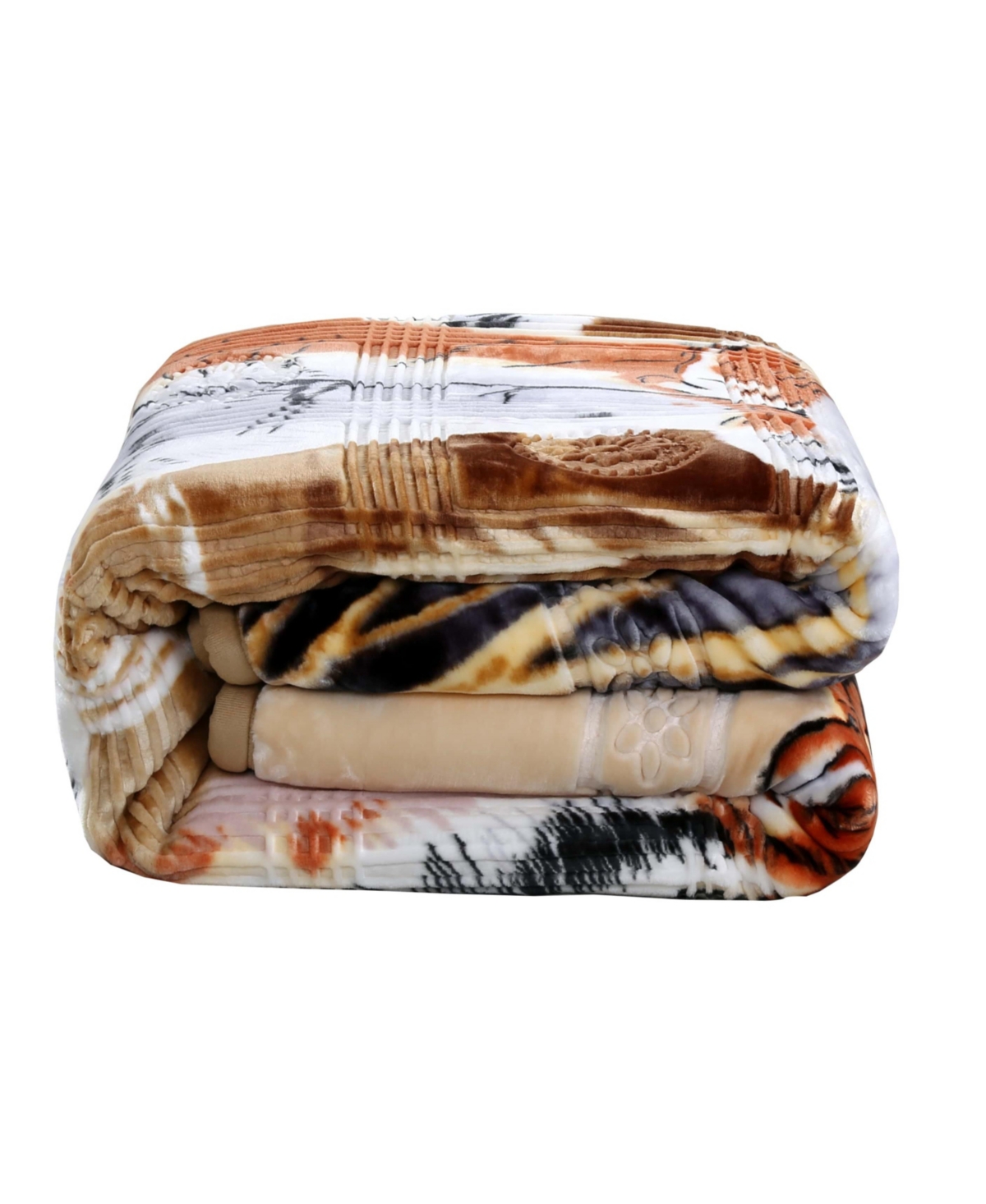 Clara Clark Heavy & Warm Korean Style Reversible Printed Raschel Mink Bed Blanket - Wrinkle Free & Fade Resistant - 87x94 Inches - 12 Lbs. - Tige