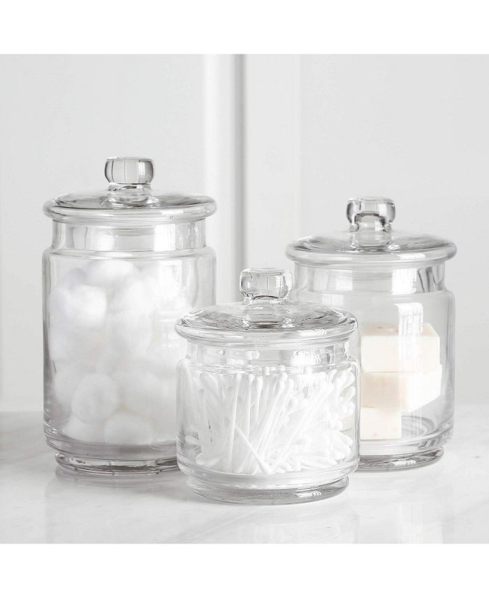 Whole Housewares Glass Apothecary Jars with Lids for Organization Set 3 Pieces - White - 3 Piece Set