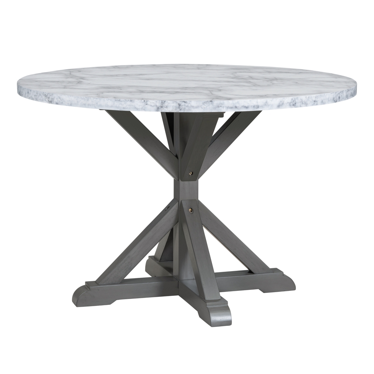 Streamdale Furniture 5-Piece Farmhouse Style Dining Table Set, Marble Sticker and Cross Bracket Pedestal Dining Table, and 4 Upholstered Chairs (White
