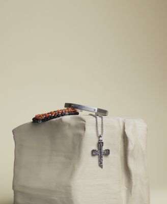 Marc Anthony Men's Orange Leather Box Link Chain Bracelet in Sterling Silver-Plate, BVB1130-ORSNA