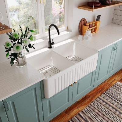Streamdale Fireclay Double Basin Farmhouse Kitchen Sink (33"L x 20"W)