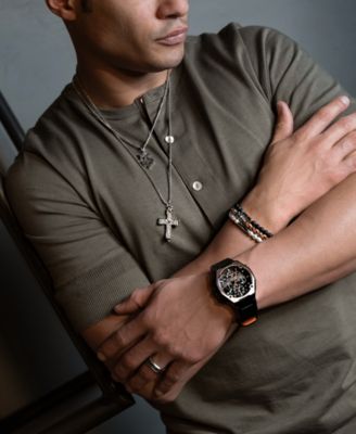 Marc Anthony Men's Freshwater Pearl & Lion Beaded Bracelet in Sterling Silver-Plate, BVB1161-WSWPRL