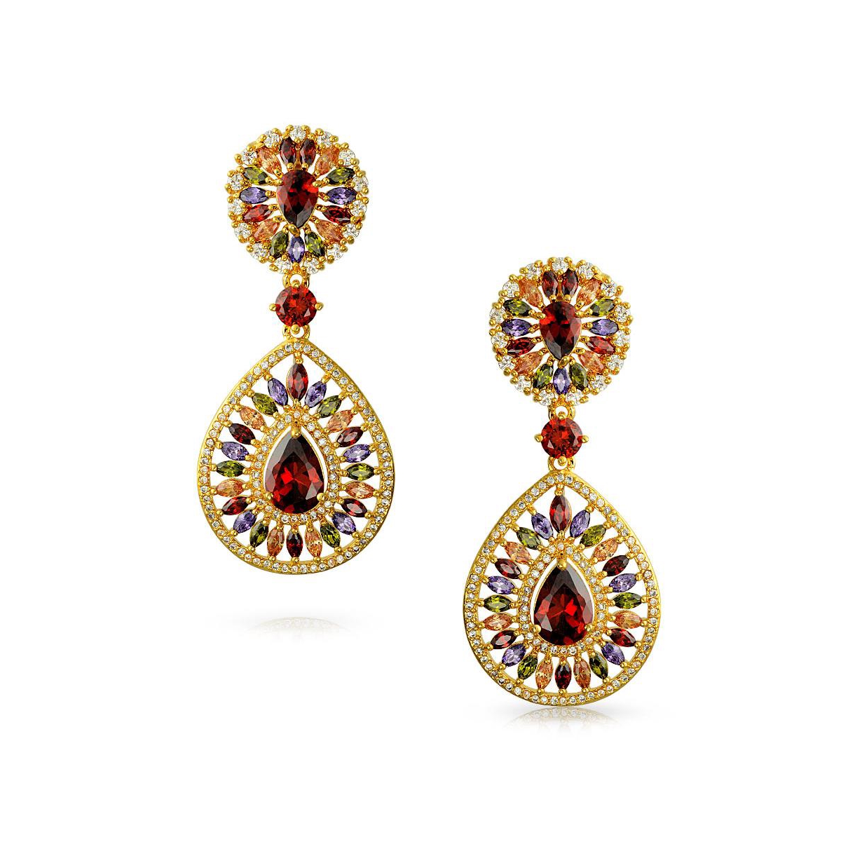 Bling Jewelry Multicolor Fashion Statement Cz Long Teardrop Dangling Statement Chandelier Earrings Prom Yellow Gold Plated