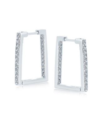Geometric Rectangle Square Inside Out Channel Set CZ Large Hoop Earrings Of Cubic Zirconia Gold Plated Sterling Silver