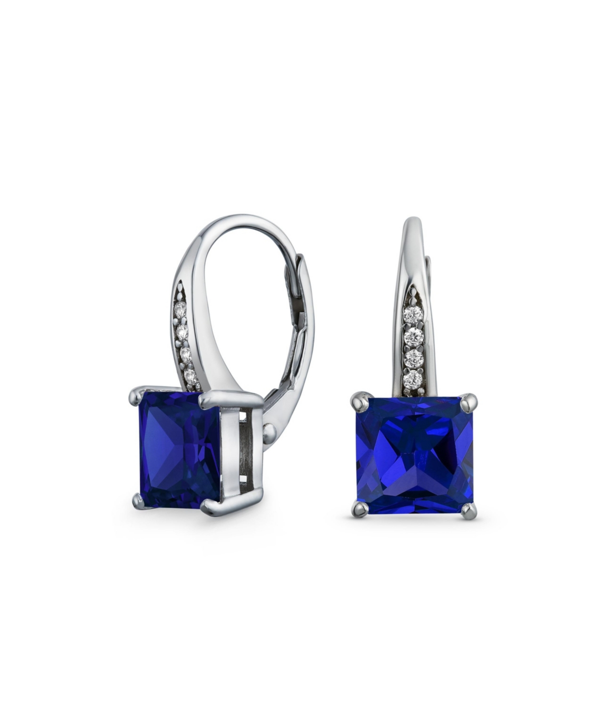 Bling Jewelry Holiday Classic Solitaire Cubic Zirconia Princess Cut Square Pave Cz Drop Lever back Earrings .925 Sterling Silver