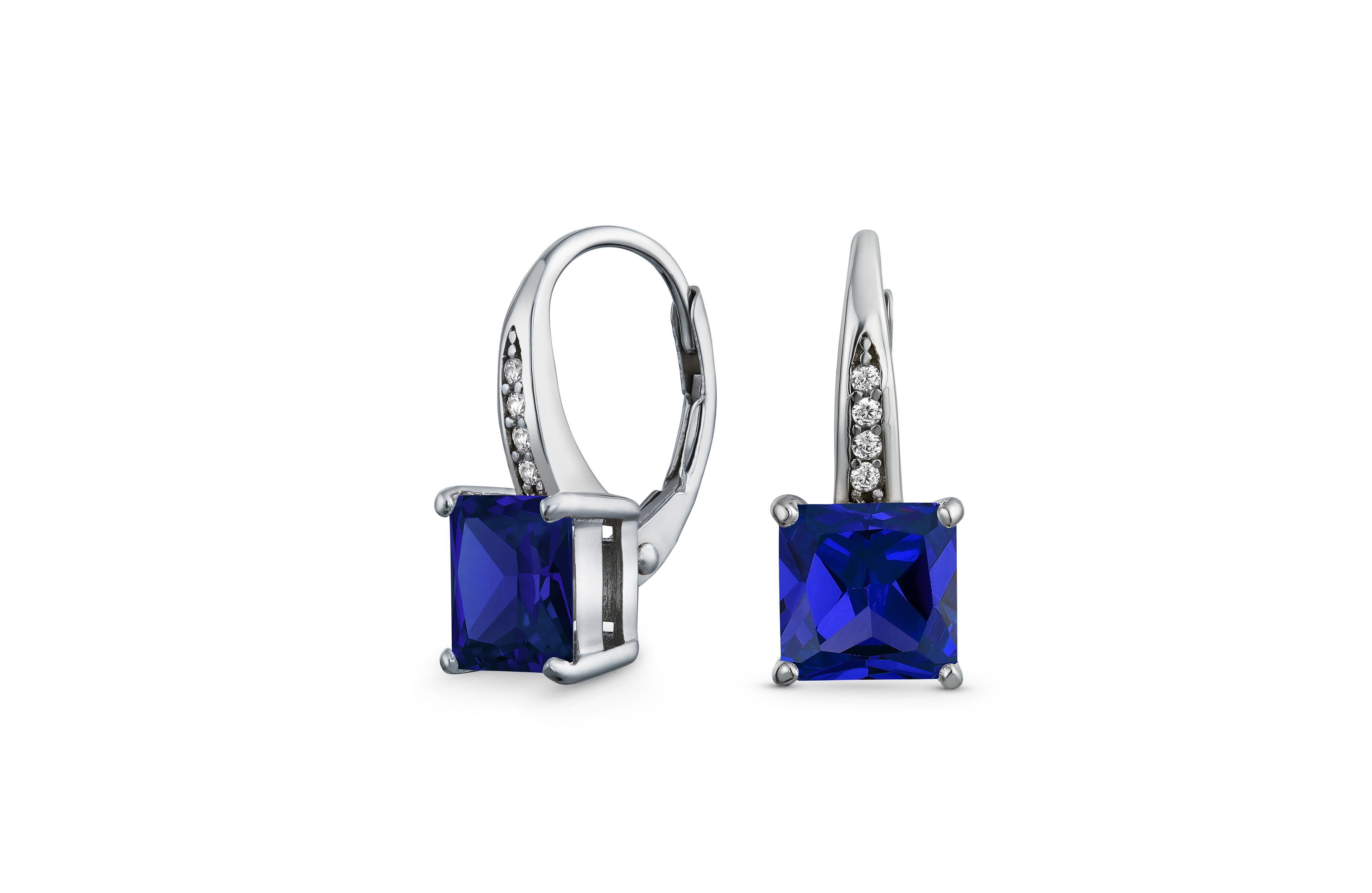 Bling Jewelry Holiday Classic Solitaire Cubic Zirconia Princess Cut Square Pave Cz Drop Lever back Earrings .925 Sterling Silver