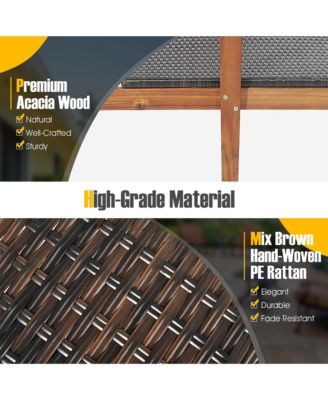 2PCS Patio Lounge Chair Adjustable Recliner Chair Acacia Wood Frame Folding Table Set