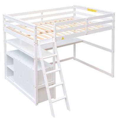 Streamdale Full Size Loft Bed With Desk And Shelves, Two Built-In Drawers