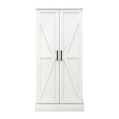 White LED Kitchen Pantry Cabinet with 2 Doors and Shelves