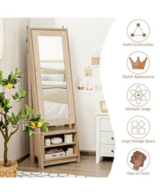 2-in-1 Wooden Cosmetics Storage Cabinet with Full-Length Mirror and Bottom Rack