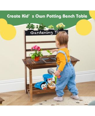 Wooden Potting Bench Table Outdoor Mud Kitchen with Solid Fir Wood Frame
