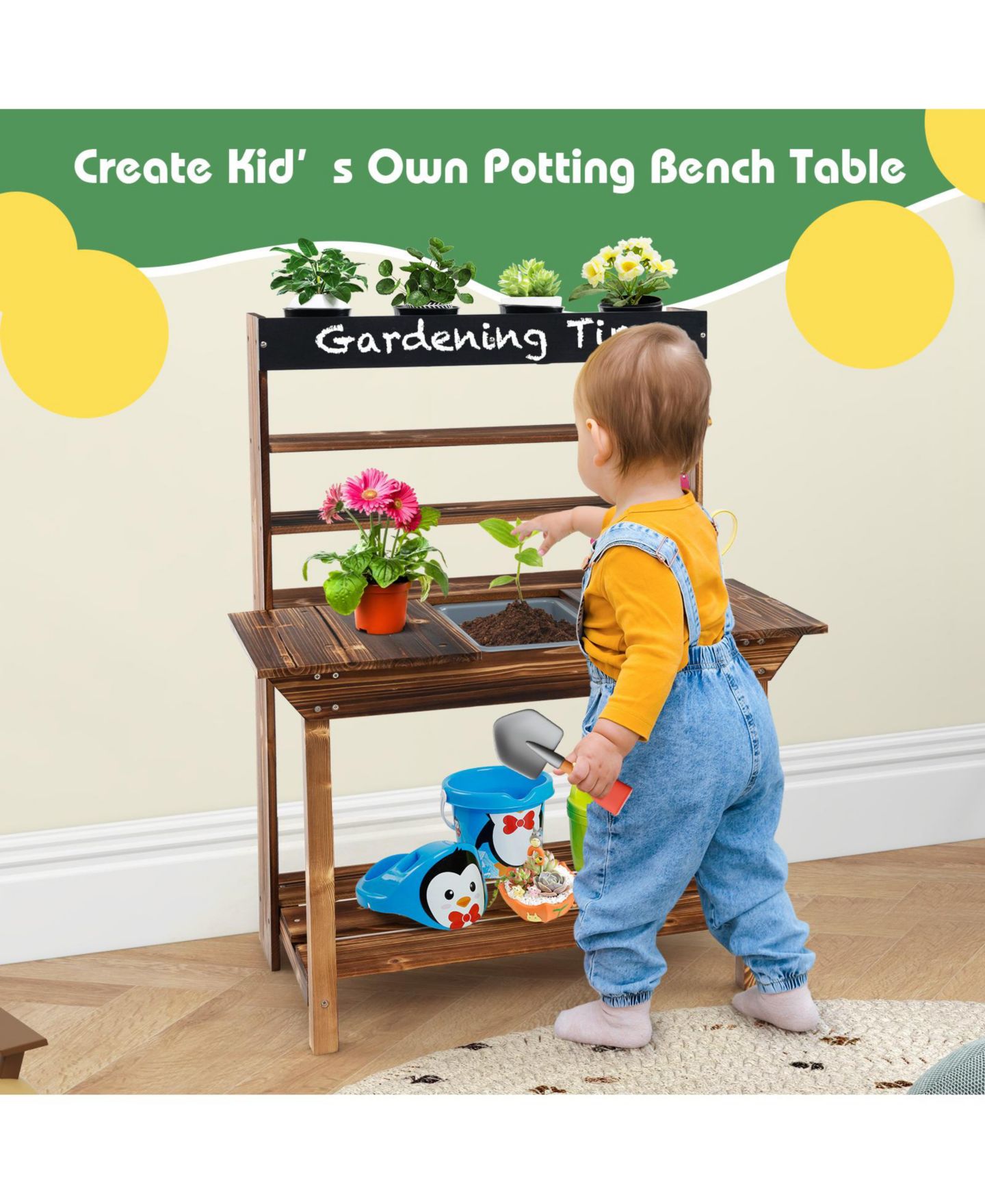Детская игрушка GIVIMO Wooden Potting Bench Table Outdoor Mud Kitchen with Solid Fir Wood Frame — фото 10