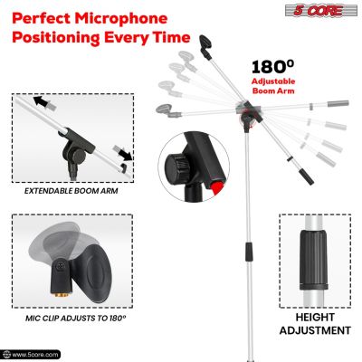 Tripod Mic Stand Pair Heavy Duty Height Adjustable Floor Microphone Boom Arm Pedestal Para Microfono for Singing On Stage Studio - MS 080 WH 2PC