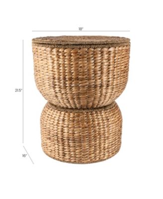 Bhola 18&amp;#x22; Hourglass Handwoven Hyacinth Storage Accent Table with Lid