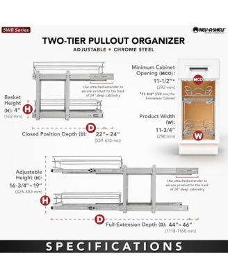 Kitchen Cabinet Pull Out Shelf Organizer, 12 x 22 In, 5WB2-1222CR-1