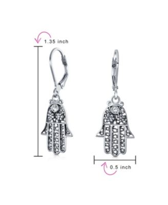 Amulet Talisman Hamsa Hand Of God Floral Filigree Dangle Earrings Oxidized Sterling Silver Leverback