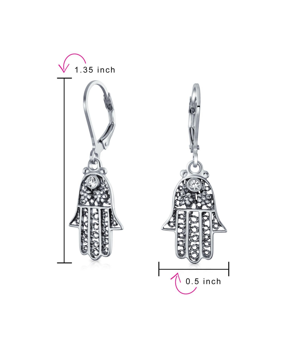 Bling Jewelry Amulet Talisman Hamsa Hand Of God Floral Filigree Dangle Earrings For Women Oxidized Sterling Silver Leverback