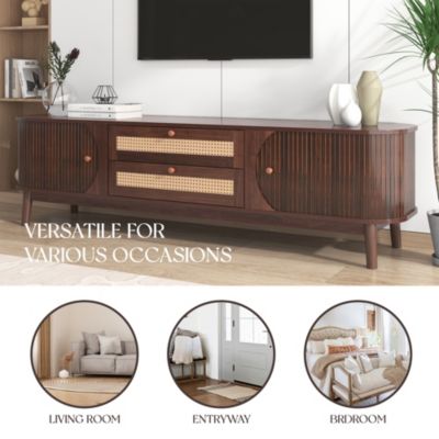 Streamdale 75" Rattan TV Stand, Modern Farmhouse Console