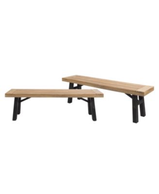 Rustic Acacia Wood Bench Set with Slat Design and Two-Toned Finish