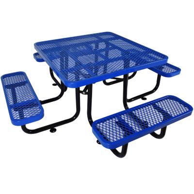 Streamdale Square Outdoor Steel Picnic Table 46" blue, with umbrella pole