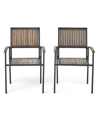 Streamdale Modern Industrial Acacia Wood Dining Chairs (Set of 2)