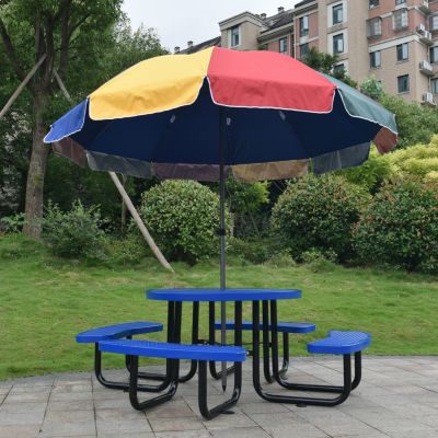 Streamdale Round Outdoor Steel Picnic Table 46" blue, with umbrella pole