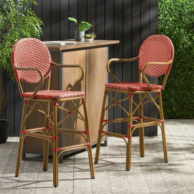 Streamdale Parisian-Inspired Aluminum Barstools with Woven Wicker
