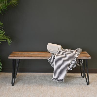 Streamdale Industrial Wood Dining Bench, Rustic Dark Pine Finish
