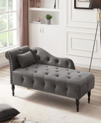 Elegant Velvet Chaise Lounge with Tufted Buttons and Nailhead Trim
