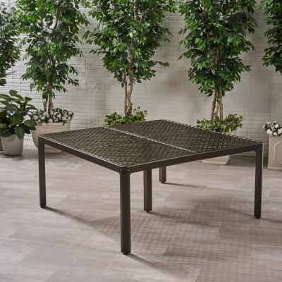 62-Inch Cast Aluminum Square Table with Woven Accents Outdoor Dining Table