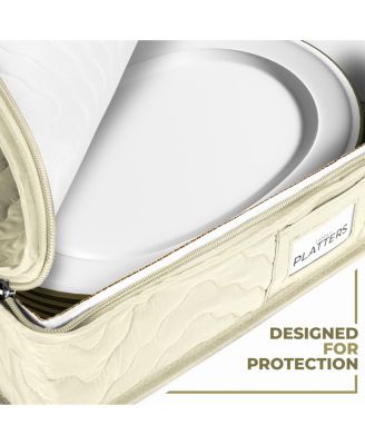 Quilted China Platter Storage Case with Handles & Felt Dividers (Beige)