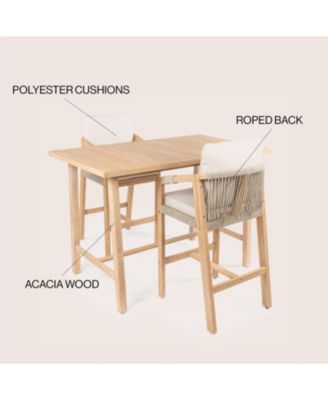 Porto Modern Coastal 3-Piece Acacia Wood Outdoor