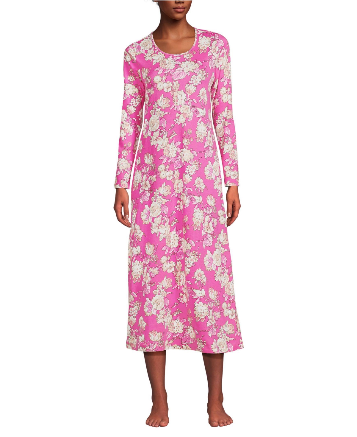Lands' End Petite Cotton Long Sleeve Midcalf Nightgown
