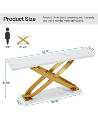 55 Inch Modern Console Table, Faux Marble Gold Entryway Table Behind Sofa Couch, Narrow Rectangular Sofa Table for Living Room, Bedroom, Front Hall, Hallway, Gold & White
