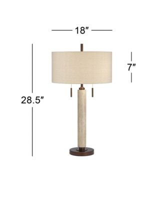 Hugo Modern Mid Century Table Lamp 28 1/2" Tall Whitewashed Column with USB Charging Port Oatmeal Drum Shade for Living Room House