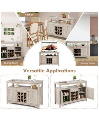  46" MDF Wine Rack, Open Shelf, Adjustable Shelves, Utility Drawer, Anti-Tip Buffet Sideboard Cabinet