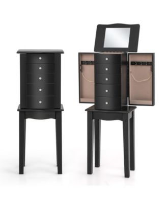 Jewelry Armoire with Top Flip Mirror and 4 Drawers