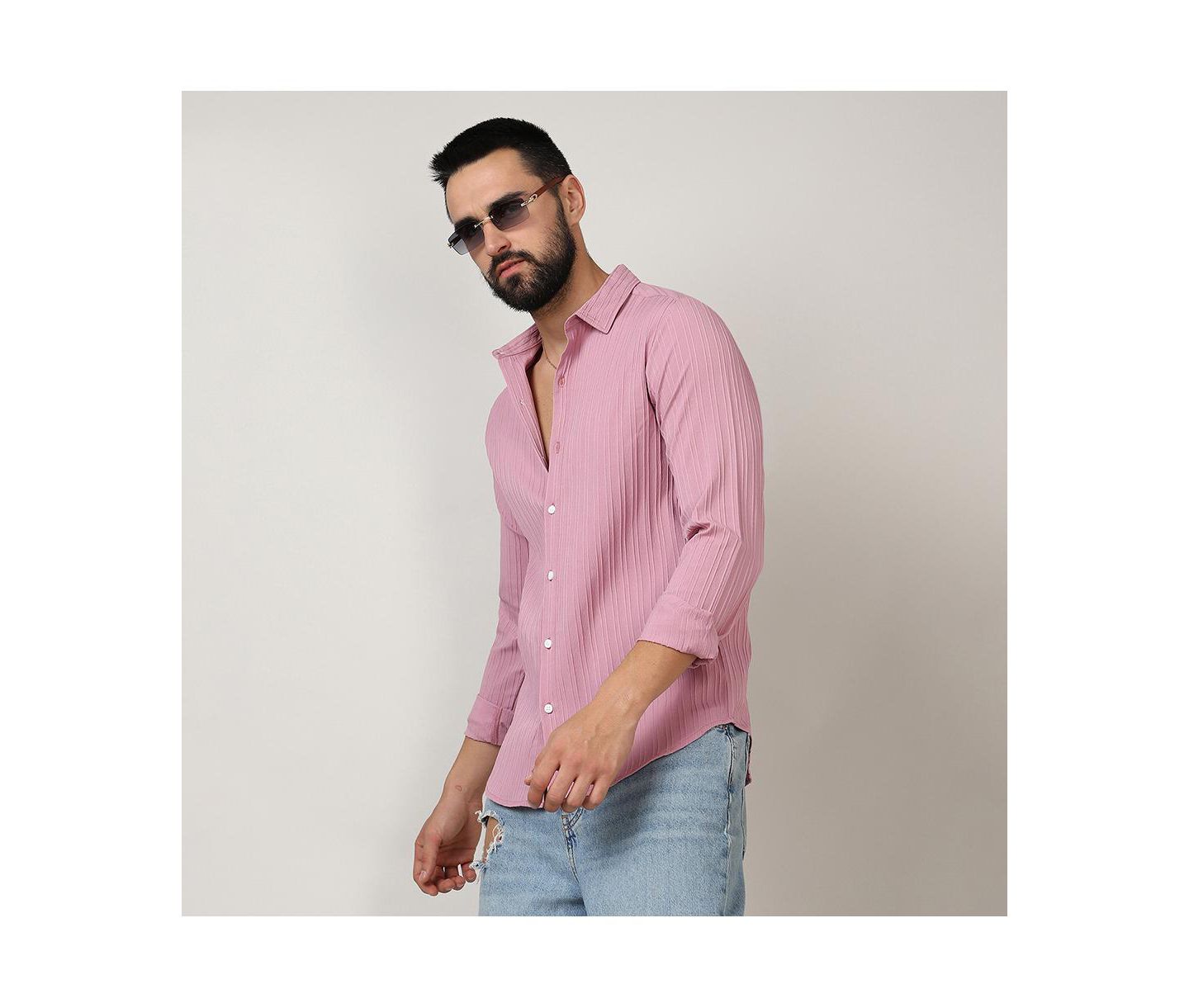 Мужская рубашка Cahoot Campus Sutra Salmon Pink Self-Design Striped, цвет: Розовый — фото 4