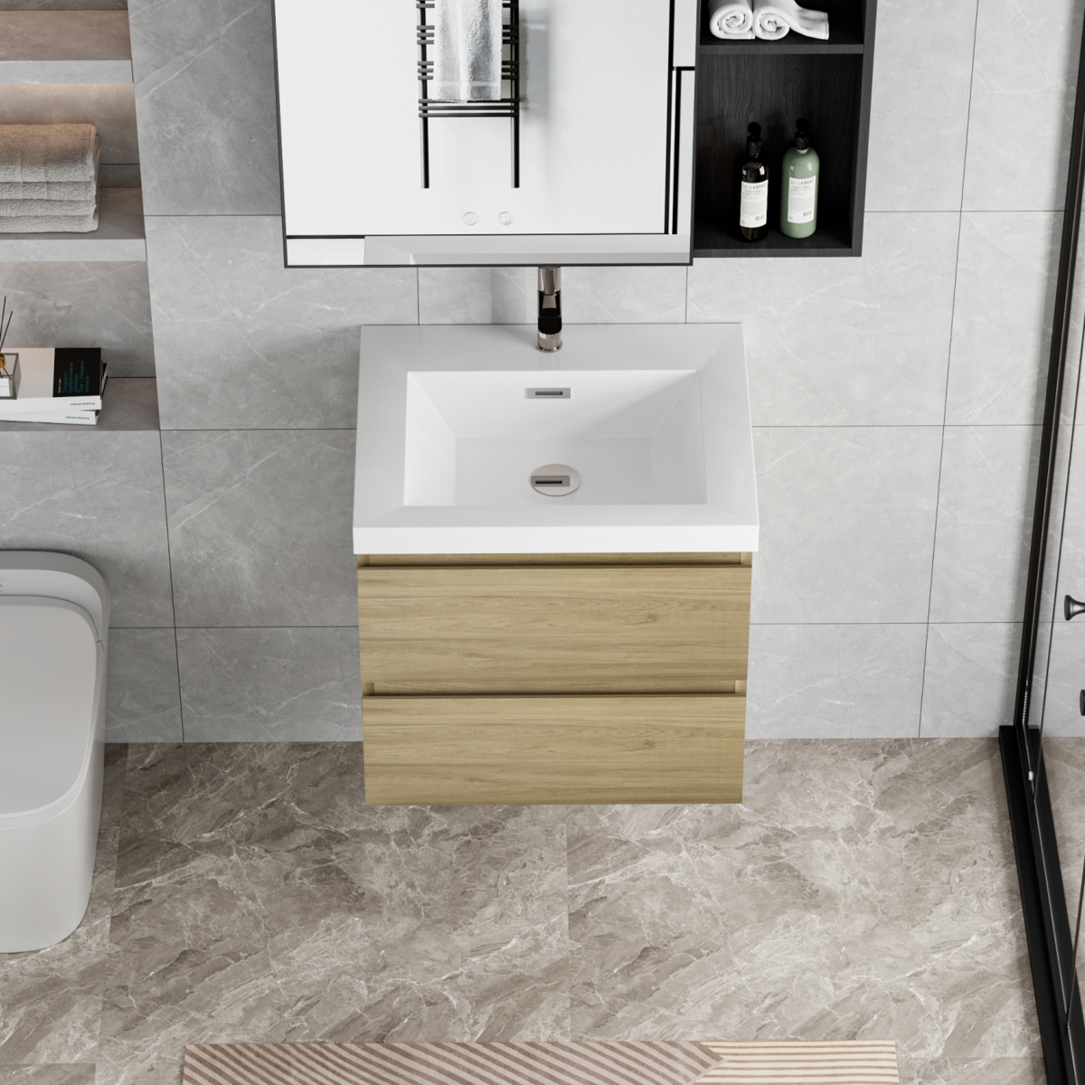 Streamdale 24" Floating Bathroom Vanity with Resin Sink and Soft-Close Drawers