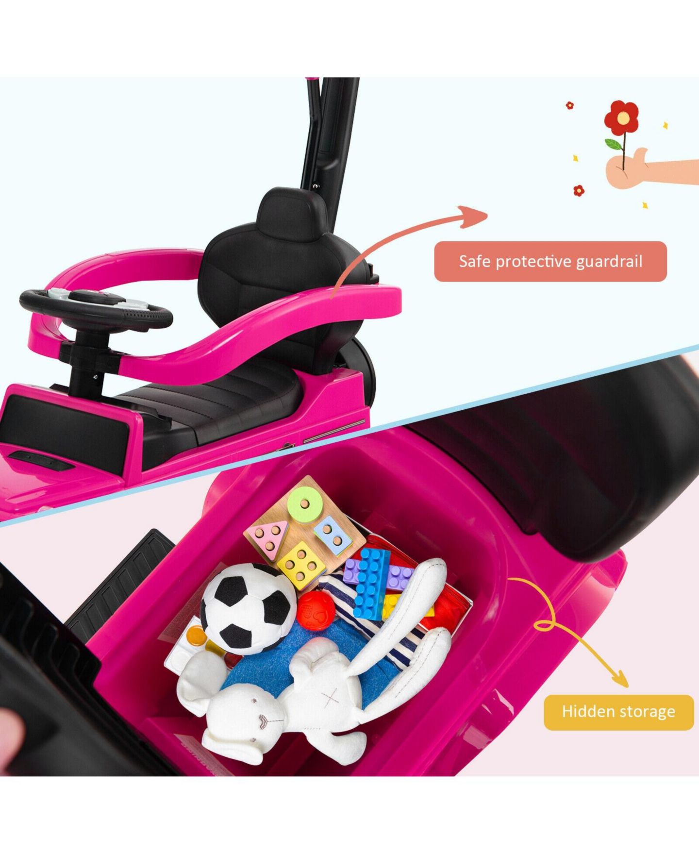 Детская игрушка SKONYON 3-in-1 Mercedes-Benz G350 Ride-On Push Car with Rotatable Canopy, Ages 12-36 Months, цвет: Розовый — фото 11
