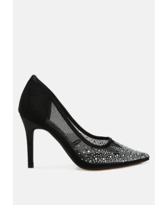 High Ball Mesh Rhinestone Stiletto Pumps