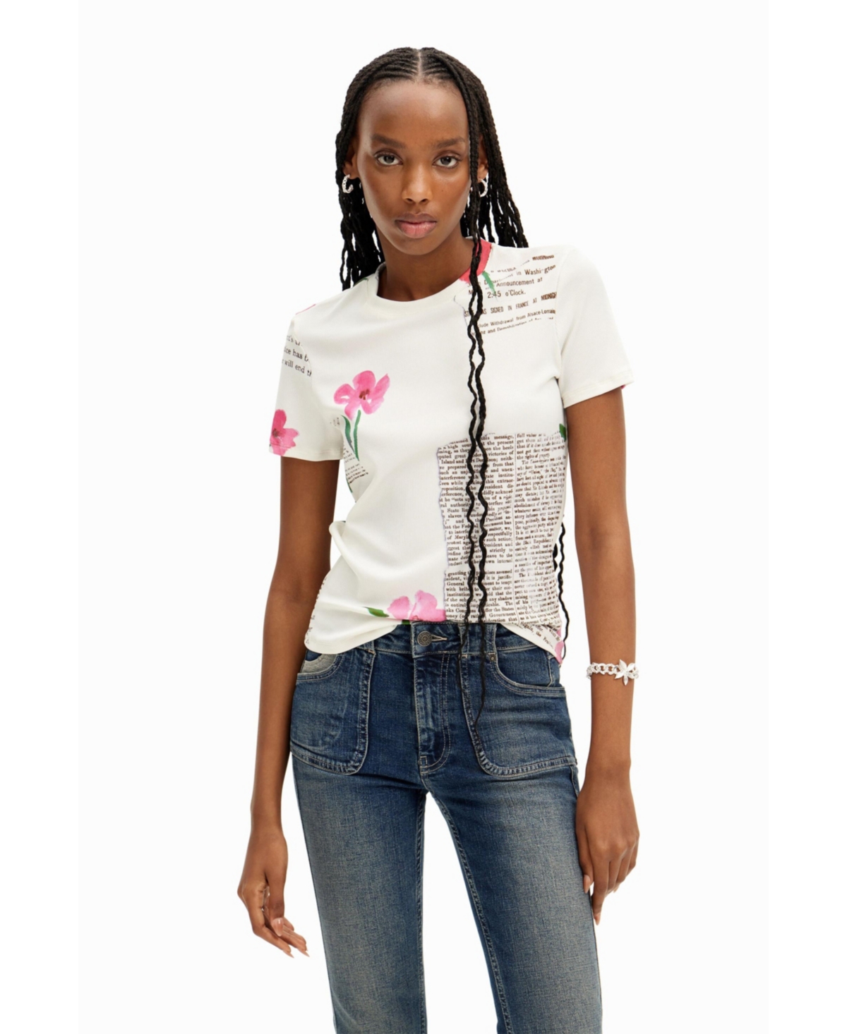 Desigual Women's Floral newspaper T-shirt